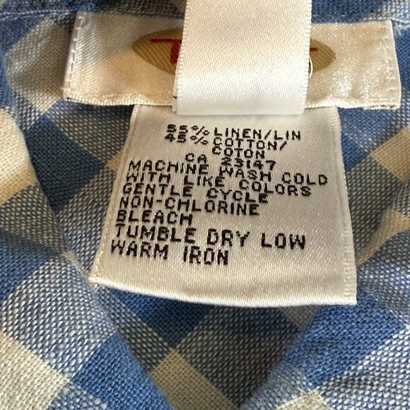 Vintage Talbots Linen Gingham Check Button Short Sleeve Blouse Top Blue Wms 8 - Picture 7 of 9
